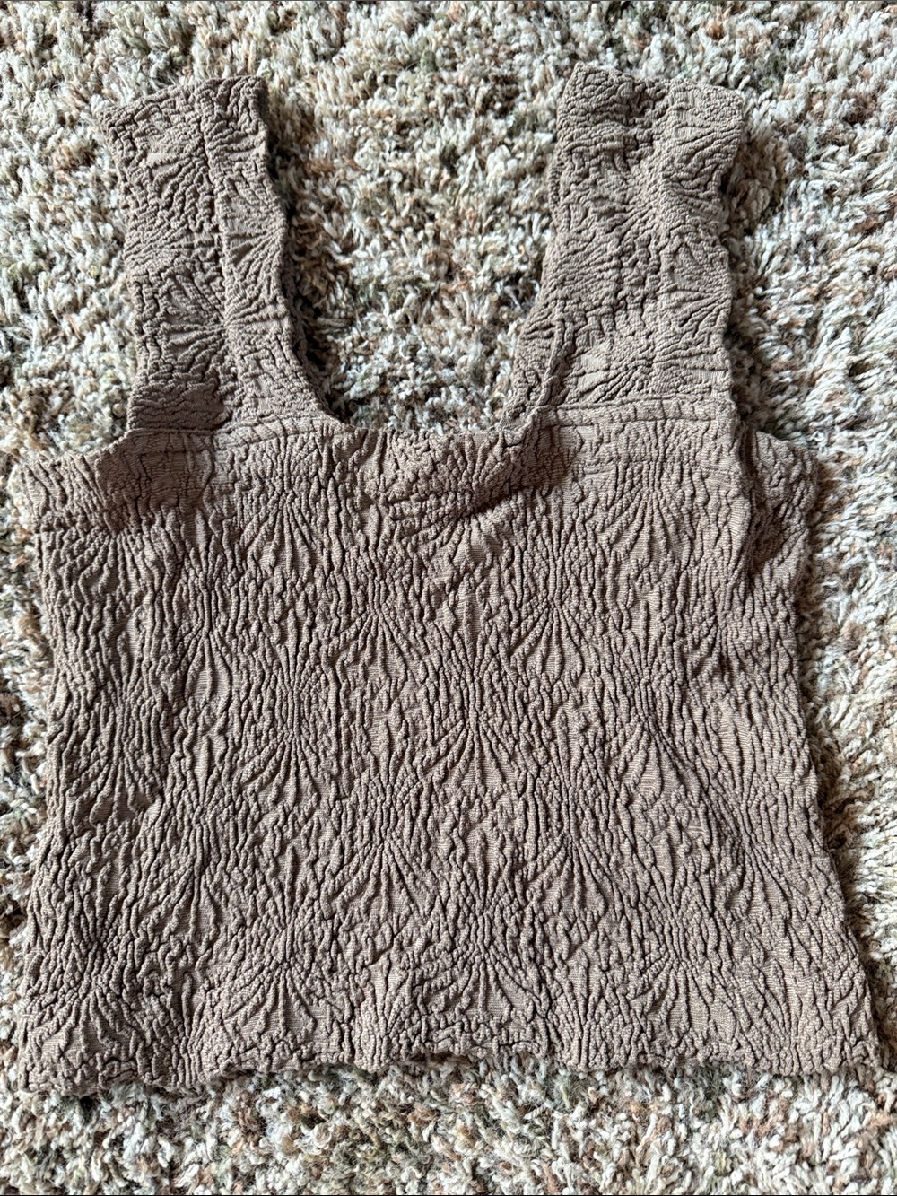 Aura Brown Textured Square-Neck Tank Top